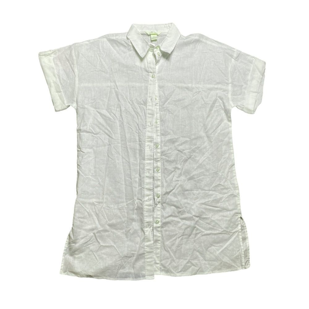 LOGG men linen blend long white short sleeve shirt S
